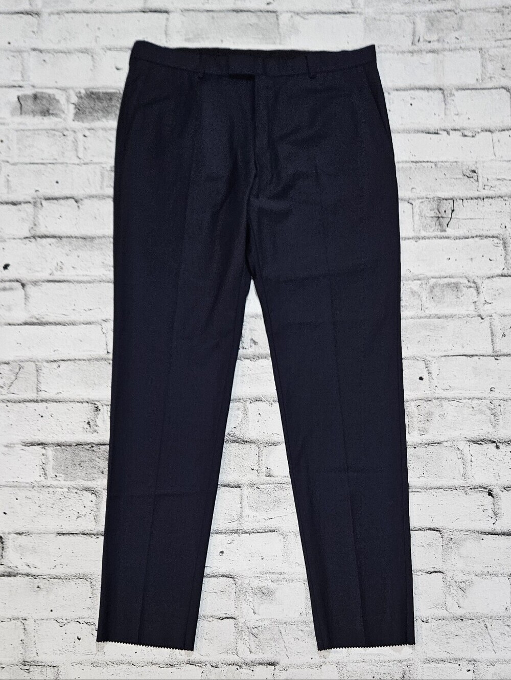 Strellson Flex Cross Mens Wool Blend Slim Fit Dress Pants Navy 36 Unhemmed